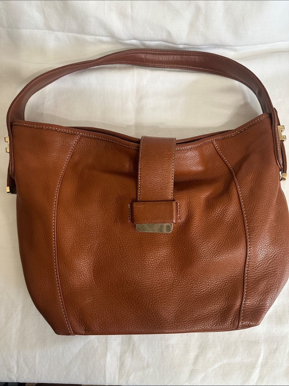Liz Claiborne Tan Brown Pebbled Leather Shoulder Bag